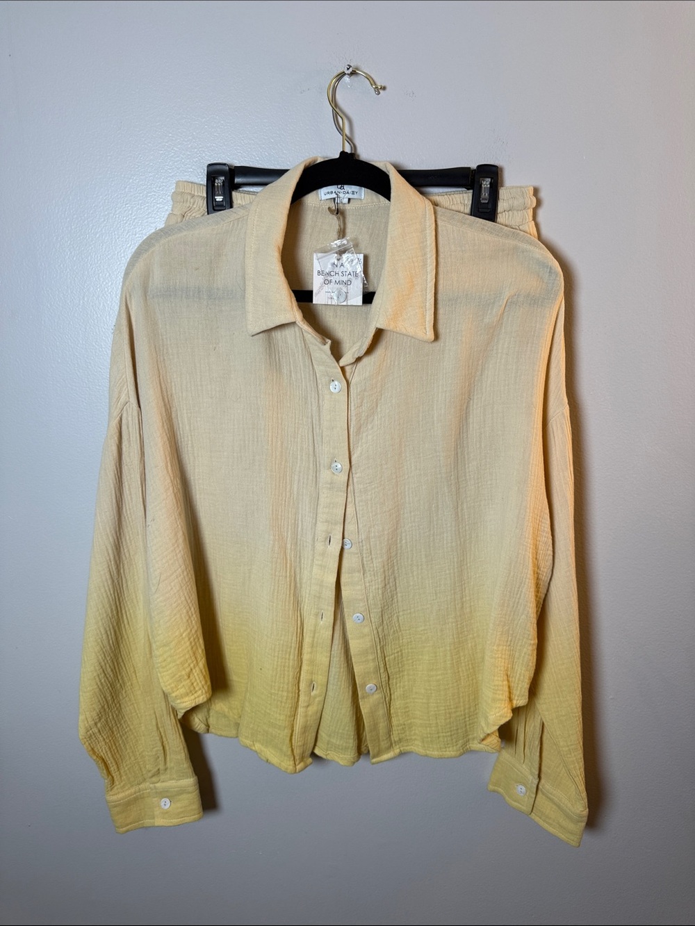Urban Daisy Light Yellow Ombre Button-Up Shirt - Beachy Casual Large New!